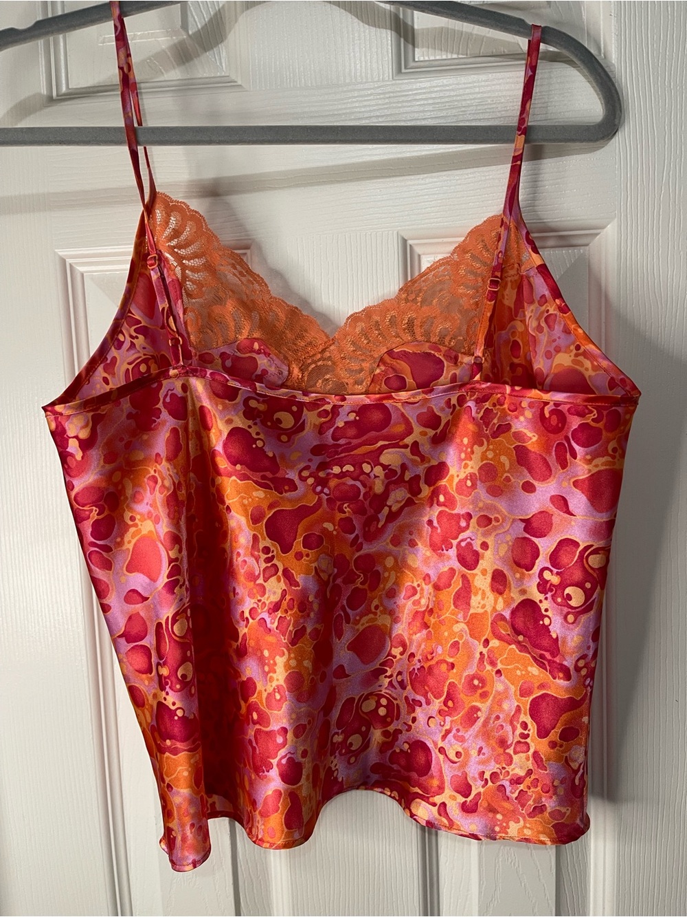 Orange Printed Y2K Retro Fairy semi Sheer Lace Satin Camisole size Medium - Picture 3 of 5